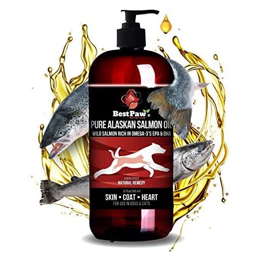 Pure Wild Alaskan Salmon Oil for Dogs & Cats Skin and Coat - Fish Oil Liquid with Pump - Supports Joint Function, Immune & Heart Health - Omega 3 Liquid Food Supplement - All Natural EPA + DHA