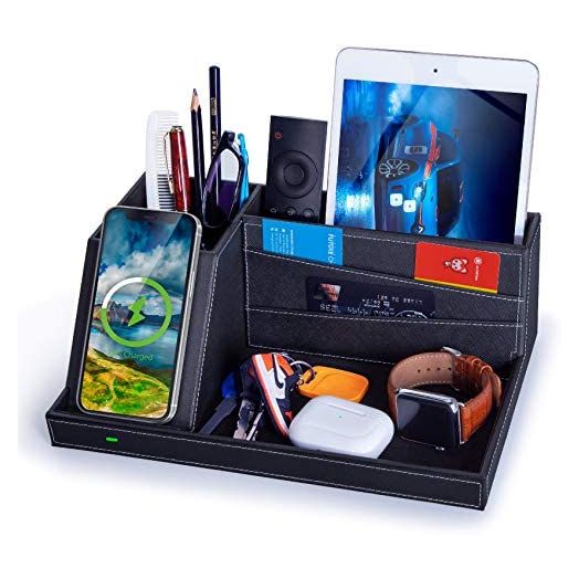FutureCharger Fast Wireless Charger Desk Organizer USB Charging Station for iPhone 13/13 Pro Max/13 Pro/12 Series/11/XS Max/XR/X/8Plus/SE 2,Desk Storage Caddy Pen Pad Holder (Black)