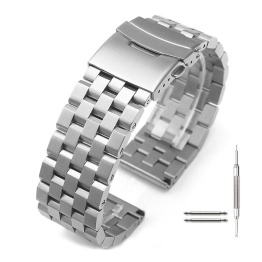 vmobike Screw Stainless Steel Brushed Metal Watch Band Strap Double Locking Clasp 20 22 24mm Silver