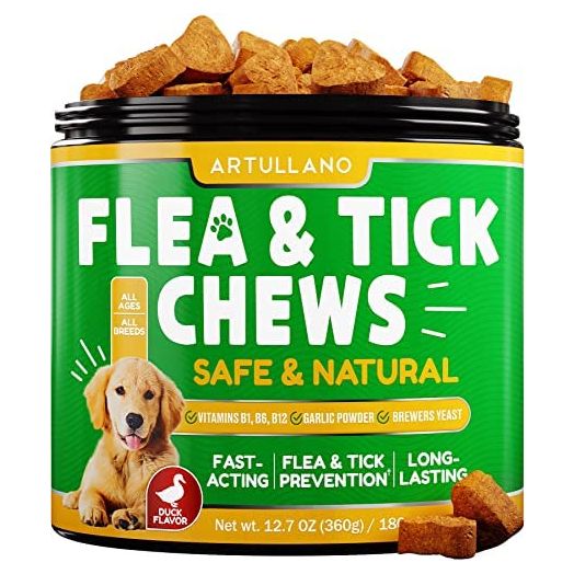 Flea and Tick Prevention for Dogs Chewables - Made in USA - Natural Flea and Tick Supplement for Dogs - Oral Flea Pills for Dogs - Pest Defense - All Breeds and Ages - 180 Soft Tablets