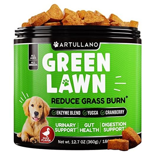 Artullano Grass Burn Spot Chews for Dogs - Dog Pee Lawn Spot Saver Caused by Dog Urine - Grass Treatment Rocks - Cranberry + Digestive Enzymes - Dog Urine Neutralizer for Lawn - 180 Treats