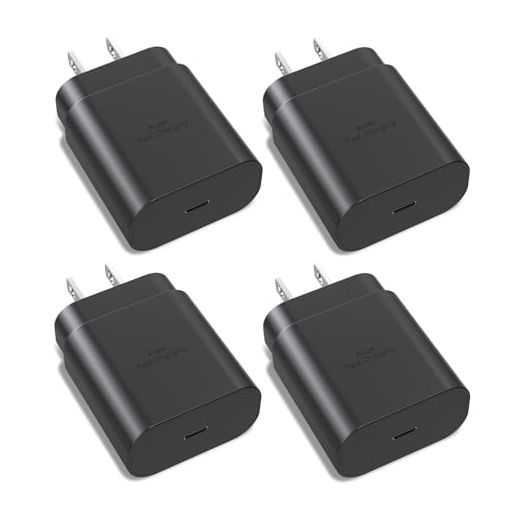 Samsung Galaxy S24 S23 S22 USB C Charger Block 25W PD Super Fast Charger Type C Wall Plug Adapter Quick Charging for Samsung Galaxy S24/S23/S22/S21/S20/Z Fold 3/4/5/Note20-4Pack Black