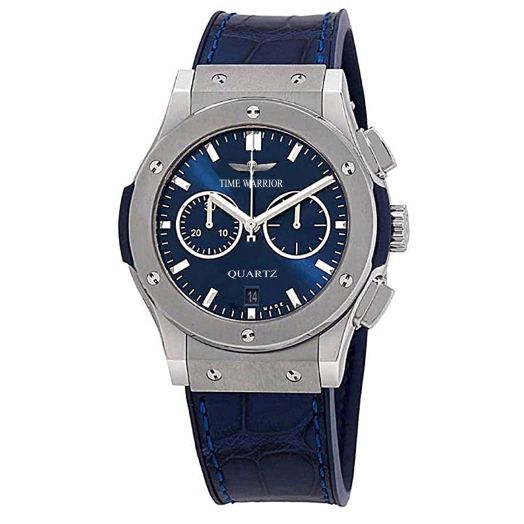 Men's Watches DA Royalty Luxury Chronograph Top Grain Genuine Blue Leather Band, Japanese Quartz Movement