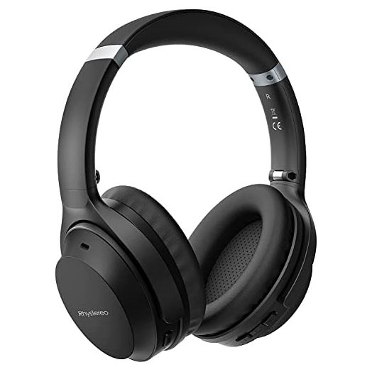 Rhystereo Noise Cancelling Headphones with Mic, BT 5.0 Headphones with 40H Playtime, USB-C Fast Charging, Hi-Fi Bass, Memory Foam Ear Cups, Foldable Wireless Wired Headset for Home Office