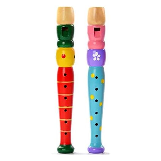 OREN 2PCS Wooden Flutes Musical Instrument Early Education Develop Recorder Woodwind Musical Educational Toy for Children (Random Color)