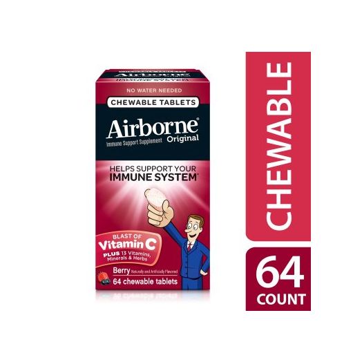 Airborne Berry Chewable Tablets, 64 count - 1000mg of Vitamin C - Immune Support Supplement