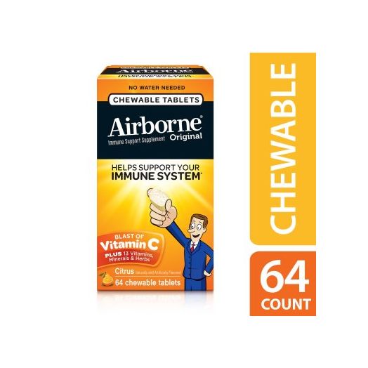 Airborne Citrus Chewable Tablets, 64 count - 1000mg of Vitamin C - Immune Support Supplement