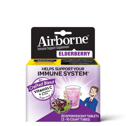 Airborne Elderberry Effervescent (20 count), Immune Support Supplement With Zinc and Vitamins C, D & E, Gluten Free