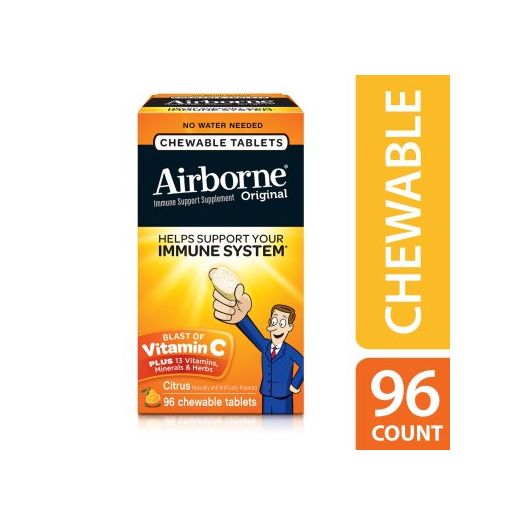 Airborne Citrus Chewable Tablets, 96 count - 1000mg of Vitamin C - Immune Support Supplement