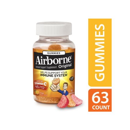 Airborne Orange Flavored Gummies, 63 count - 1000mg of Vitamin C and Minerals & Herbs Immune Support