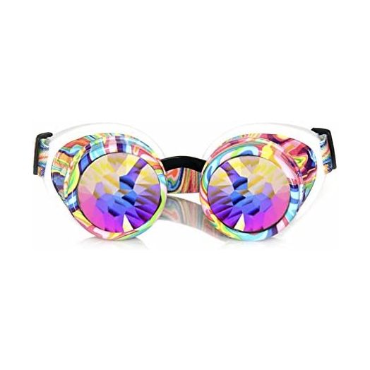 GloFX Kandi Swirl Padded Kaleidoscope Goggles Diffraction Rave EDM Limited Edition Rainbow
