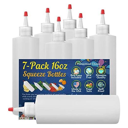Homestead Choice Plastic Condiment Squeeze Bottles, 16 Ounce (7 Pack)