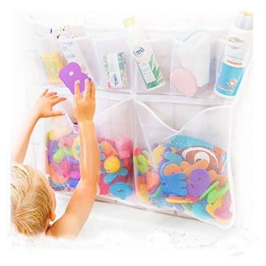 Tub Cubby "Really Big" Bath Toy Storage, Bathroom Hanging Bathtub Toy Organizer with Suction Adhesive Hooks, 30"x23" Mesh Net Shower Caddy for Baby, Kids, Toddlers Bath, with Letters & Rubber Duck