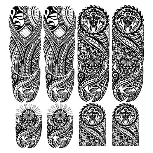 Tribal Totem Sleeve Tattoos, 4-Sheet Large Full Arm Sleeve Tattoos and 4-Sheet Fake Half Arm Totem Tattoos