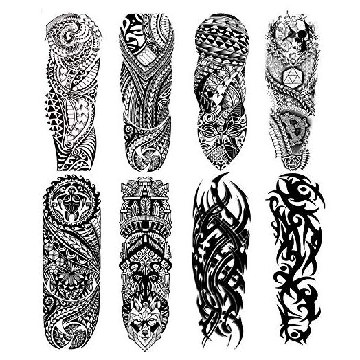 Fake Totem Sleeve Tattoos Stickers, Full Arm Tribal Totem Temporary Tattoos Sleeves for Adult Kids Women Makeup, 8-Sheet