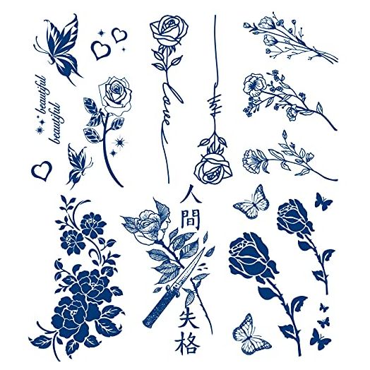 Semi Permanent Rose Temporary Tattoos, 6-Sheet 2 Weeks Long Last Waterproof Folwer Tattoos