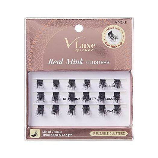 KISS Vluxe by iENVY Real Mink Cluster Lashes Full and Fluffy Extension Look, Reusable, DIY Salon Result
