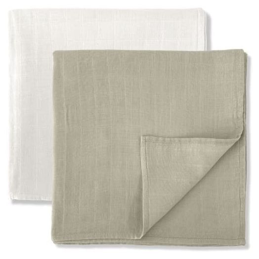 MOZAH Organic Muslin Swaddle Blankets - Set of 2 Large 100% Organic Cotton Blanket - Baby Nursery Essentials - Baby Blankets Neutral - Baby Girl Swaddle and Baby Boy Swaddle (Pearl and Pale Taupe)