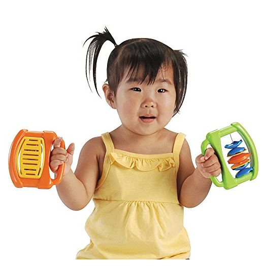 Constructive Playthings Rhythm Band Baby Musical Toys, Plastic, Handles for Easy Grip, Daycare Essentials, Early Learning, Set of 4 Unique Instruments, 6 Months & Up