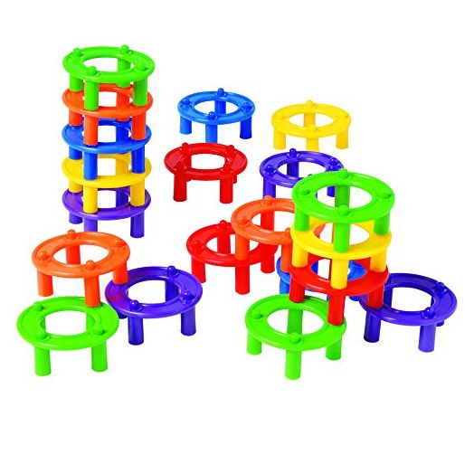 Constructive Playthings Ring Builders Stacking Toys for Kids, Classroom Must Haves for Teaching Color Recognition, Matching, Alternative to Classic Building Blocks, 96 Pc Constructive Gears, 3 Years