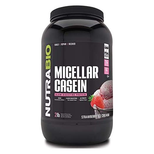 NutraBio Micellar Casein Protein Powder, Strawberry Ice Cream, 2 lbs