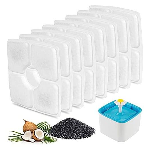 Cat Fountain Filter Replacement, Cat Water Filters with Three Stage Filtration System for 84oz/ 2.5L Automatic Pet Fountain Dog Water Dispenser, 8 Packs