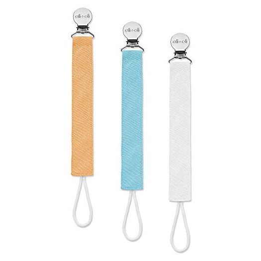 Ali+Oli (3 Pack) Linen Pacifier Clips (Dolphin) Baby Boy or Girl Binky Leash Holder, Sturdy Stainless-Steel Clasp