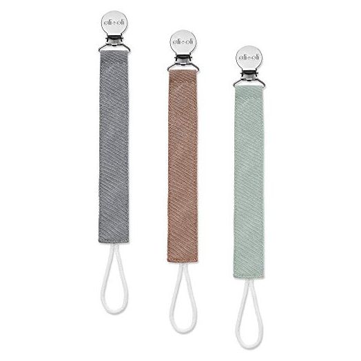 Ali+Oli (3 Pack) Linen Pacifier Clips (Forest) Baby Boy or Girl Binky Leash Holder, Sturdy Stainless-Steel Clasp