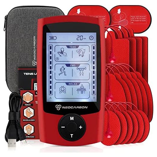 Dual Channel TENS EMS and Relax Muscle Stimulator, Electronic Pulse Massager Unit, 16 Electrode Pads, Travel Case