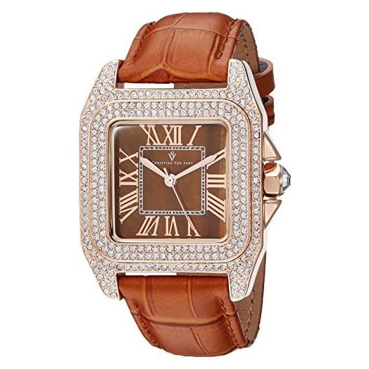 Christian Van Sant Women's Radieuse Quartz Watch with Leather Strap, Brown, 18 (Model: CV4423)