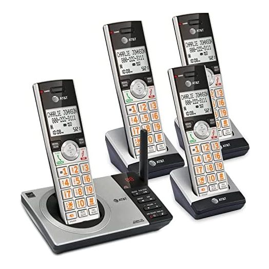 AT&T CL82407 DECT 6.0 4-Handset Cordless Phone for Home with Answering Machine, Call Blocking, Caller ID Announcer, Intercom and Long Range, Silver
