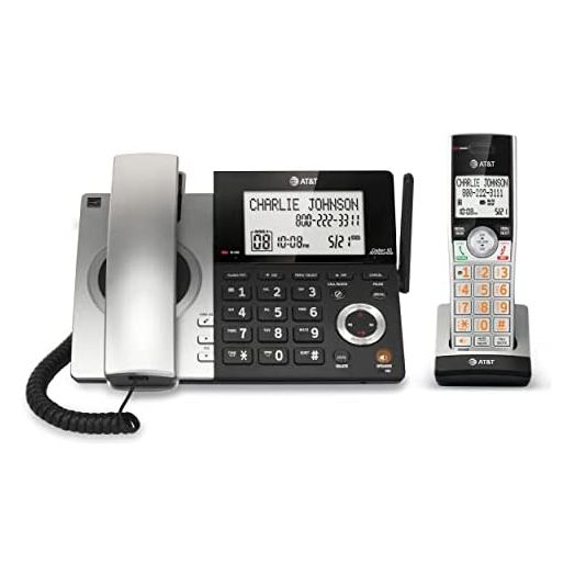 AT&T CL84107 DECT 6.0 Expandable Corded/Cordless Phone with Smart Call Blocker, Black/Silver with 1 Handset