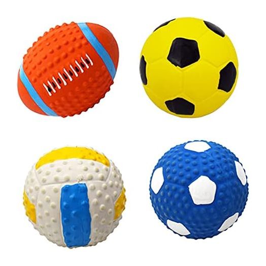 T'CHAQUE Squeaky Dog Toys, Natural Latex Rubber Dog Balls, Soft, Bouncy & Durable for Small Medium Dogs Puppy Interactive Chew Sound Fetch Play Dog Squeaky Toy Ball, Set of 4, S