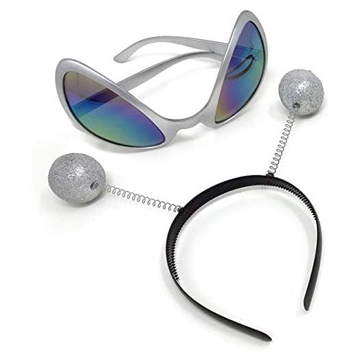 Cheerin Silver Alien Glasses Martian Headband Set Costume Party Favors Accessory Head Boppers Alien Sunglasses for Adults and Kids
