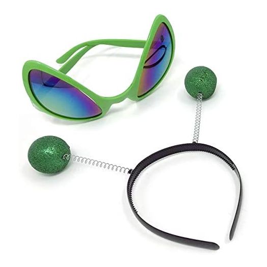 Cheerin Green Alien Glasses Martian Headband Set Costume Party Favors Accessories Head Boppers Alien Sunglasses for Adults and Kids
