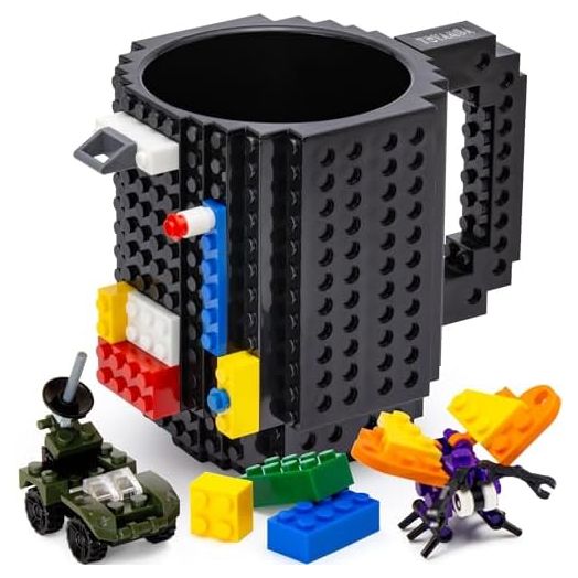 Build on Brick BPA-Free Creative Cups for Kids - Building Block Mug DIY Idea with Building Bricks, 16OZ (Black)
