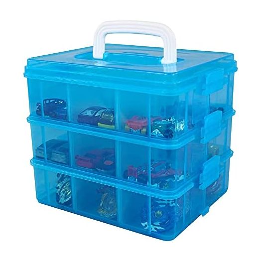 Bins & Things Stackable Toys Organizer Storage Case Compatible with BeyBlade, Hot Wheels, Lego Dimentions or Mini Toy Action Figures - Portable Adjustable Box w/Carrying Handle
