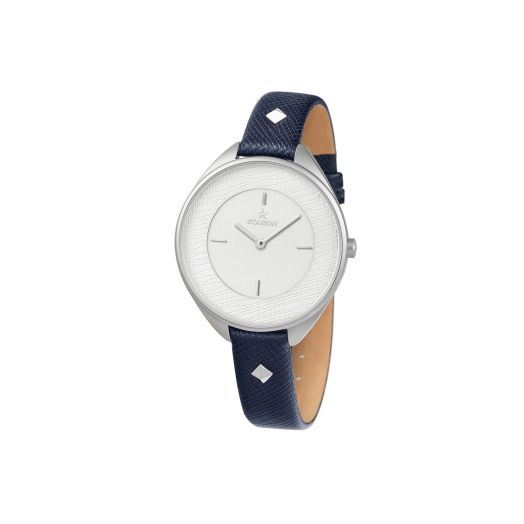 STARION Watches - Nova Watch for Women - Japanese Movements - Glamorous Water Resistant Watch - 36mm Case - Trendy Stainless Steel Case, Blue Leather Strap, Silver Dial