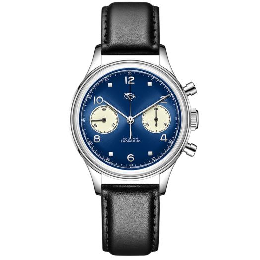MUKEMAO Pilot Chronograph 38mm Original1963 ST1901 Movement Men Mechanical Hand-Winding Wrist Watch with Strap