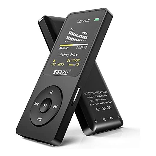 Mp3 Player,RUIZU X02 Ultra Slim Music Player,Long Battery Life Mp3 with FM Radio, Voice Recorder, Video Play, Text Reading, 80 Hours Playback and Expandable Up to 128 GB (Black