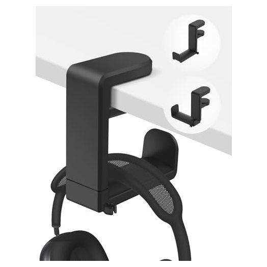 Headphone Hook - Under Desk Headphone Holder with 360-Degree Adjustable Rotation, Black