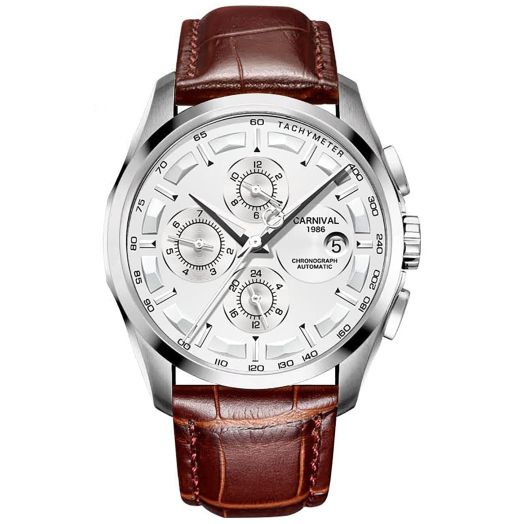 Classic Swiss Men's Automatic Mechanical Watch Sapphire Calendar 3 Bar Waterproof Luminous Analog Leather Strap Watch (Leather Band)