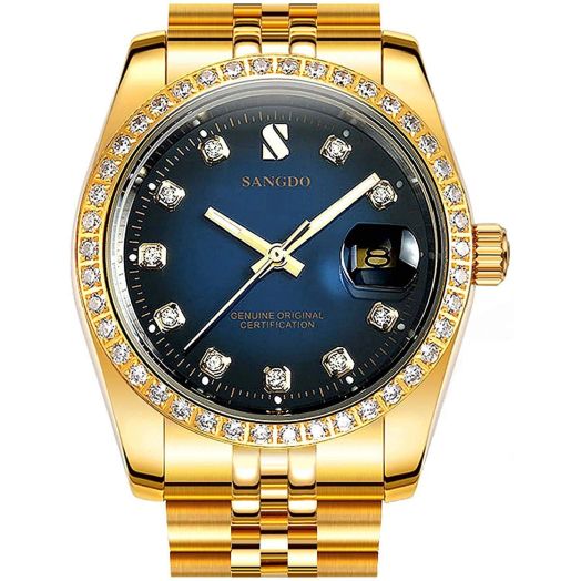 Men's Luxury Automatic Mechanical Watch Gold Watch Business Stainless Calendar Window Water Resistant (Gold Blue)