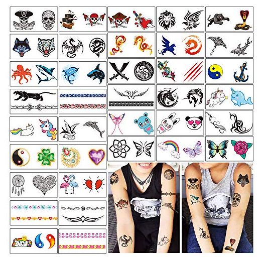 Yazhiji 36 Sheets Temporary Tattoos for Kids Boys Girls Adults Great Party Favors and Decorations