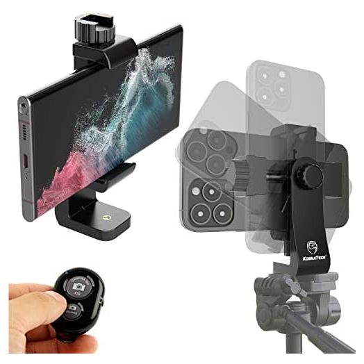 KobraTech Cell Phone Tripod Mount Adapter | Universal Phone Mount for Tripod | Fits Any iPhone or Android Smartphone | Rotates Vertical and Horizontal