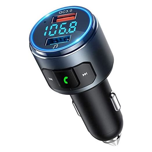 Virfine Bluetooth FM Transmitter Car, V5.0 Bluetooth Car Adapter, Bluetooth Radio Car, MP3 Player QC3.0 Quick Charge, Hands Free Calling, 2 Playing Modes, Blue led Display, Black, Medium (BH347)