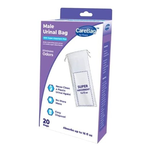Carebag Medical Grade Male Urinal Bag with Super Absorbent Pad, 20 Count, Travel Urinal for Men