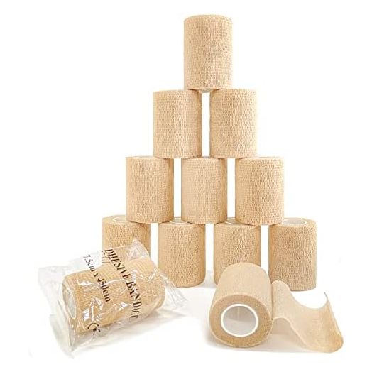 Self Adhesive Bandage Wrap(12 Pack, 3 Inch x 5 Yards), First Aid Medical Cohesive Bandage Tape, Breathable Elastic Sports Athletic Tape Wrap for Ankle, Wrist, Knee, Foot Sprains & Swelling(Tan)