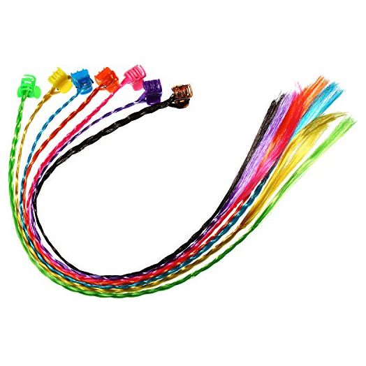 Bememo 21 Pieces Nylon Braided Neon Hair Extensions with Clip Snaps