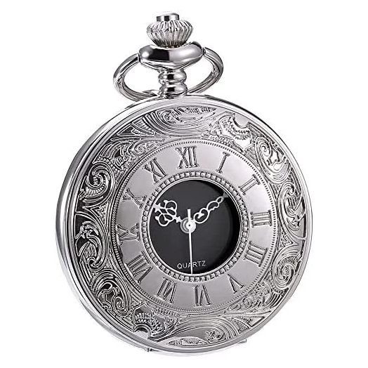 Hicarer Classic Quartz Pocket Watch with Roman Numerals Scale and Chain Belt